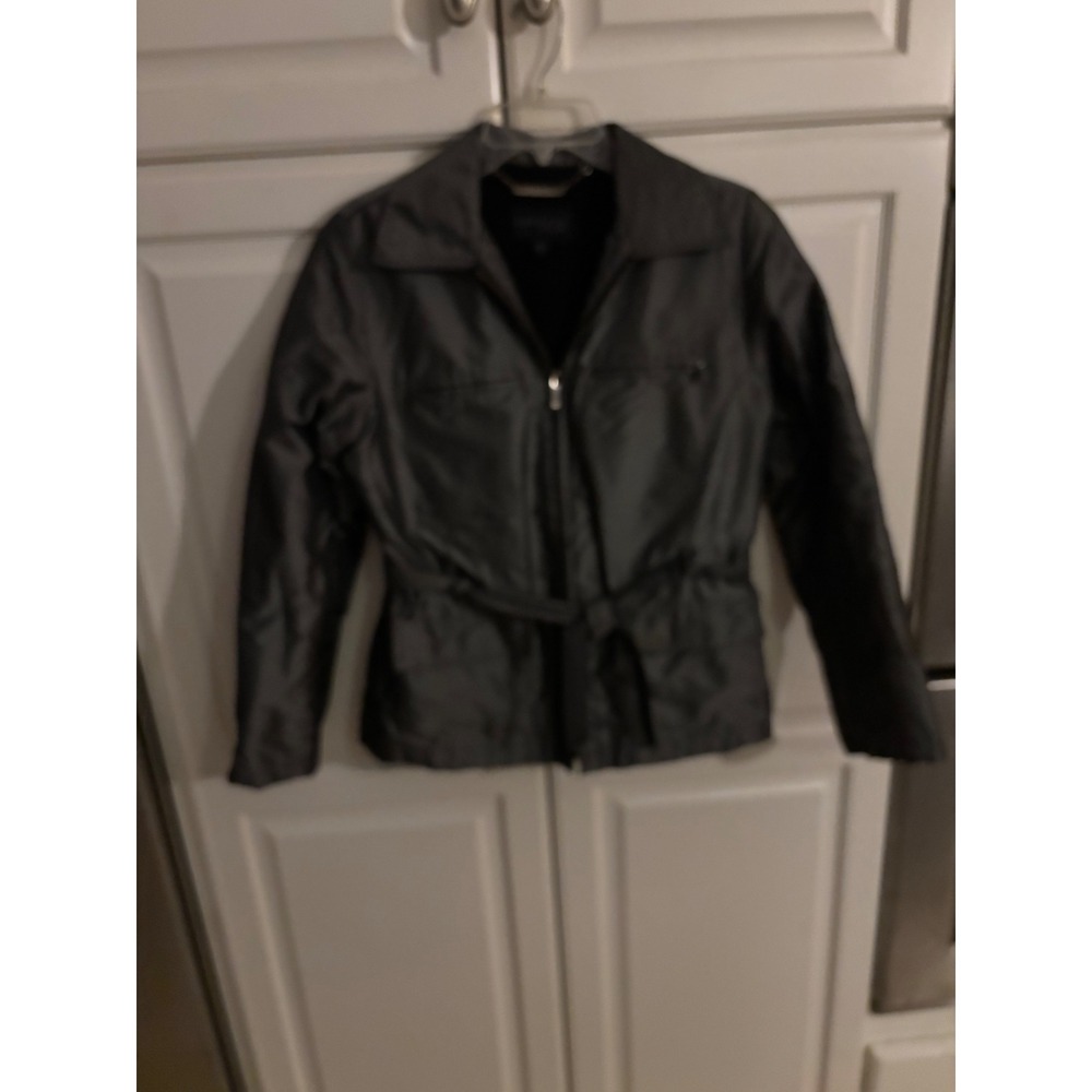 Expressā World Brand Womens Gray Metallic Full Zip Fleece Lined Belted Jacket S